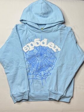 Sp5der Sky Blue Rhinestone Hoodie